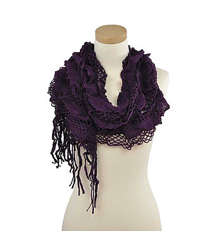 Тъмнолилав дамски шал с ефектен дизайн снимка