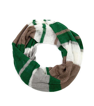 Дамски шал снуд в кафяво и зелено снимка