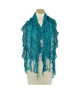 Дамски ажурен шал в цвят петрол снимка