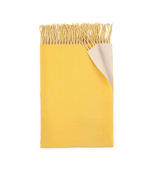 Класически унисекс шал с ресни в жълто и екрю снимка