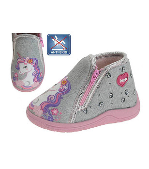 Сиви детски пантофи с цип Unicorn снимка