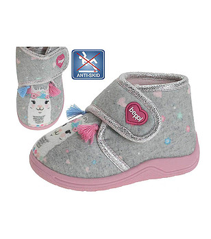Сиви детски пантофи с велкро Лама снимка