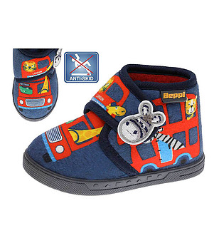 Детски сини пантофи с велкро и декорация снимка