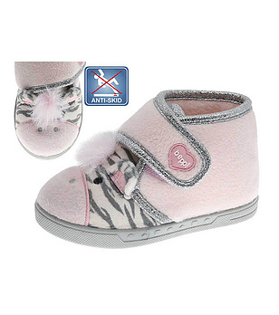 Високи детски пантофи в розово и сребристо с декорация 24-28 номер снимка