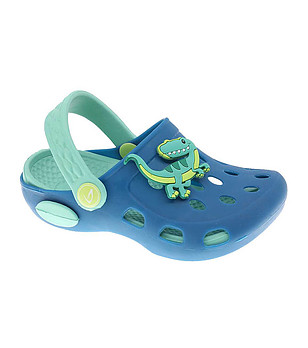 Детски чехли в сини нюанси с динозавър снимка