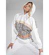 Дамски суитшърт в екрю с кариран панел Oksana-3 снимка