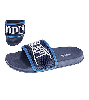 Тъмносини детски чехли с надпис снимка