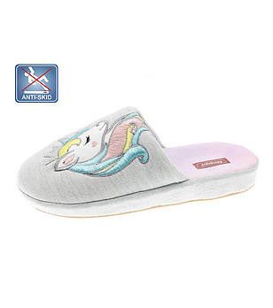 Сиви детски чехли с декорация Unicorn снимка