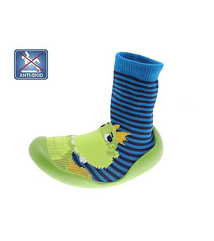 Високи детски пантофи тип чорап в синьо и зелено снимка