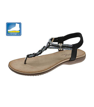 Черни дамски сандали с декорация снимка