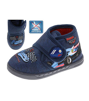 Тъмносини детски пантофи с декорация снимка