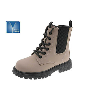 Детски боти в таупе с цип и връзки снимка