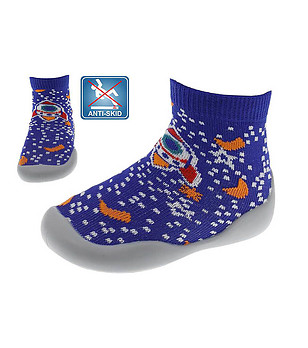 Високи сини детски пантофи атипас с декорация снимка