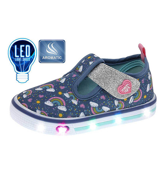 Тъмносини детски обувки с принт Дъга за момиче снимка