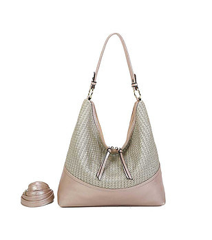 Дамска чанта в таупе и златисто Galina снимка