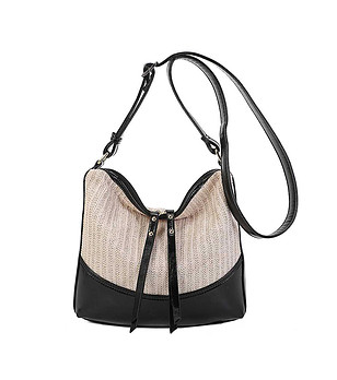 Черна дамска чанта с бежов панел Ines снимка