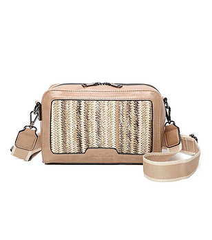 Дамска чанта в таупе с цветен панел Glory снимка