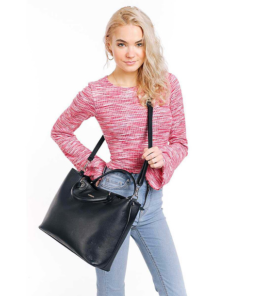 Черна дамска елегантна чанта от естествена кожа снимка