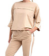Памучен дамски сет от блуза и панталон в бежово-3 снимка