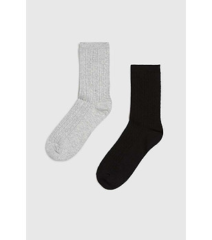 Комплект от 2 чифта дълги чорапи в сиво и черно снимка