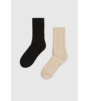 Сет от 2 чифта дълги чорапи в черно и бежово снимка