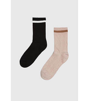 Сет от черни и бежови чорапи с контрастен кант снимка