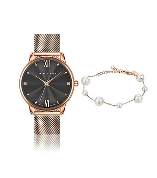 Комплект от розовозлатист часовник и гривна Coco снимка