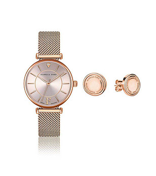 Комплект от часовник и обеци в розовозлатисто Sophia снимка