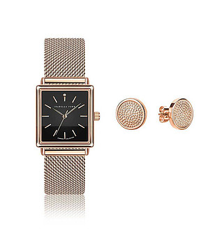 Розовозлатист комплект от часовник и обеци Patricia снимка