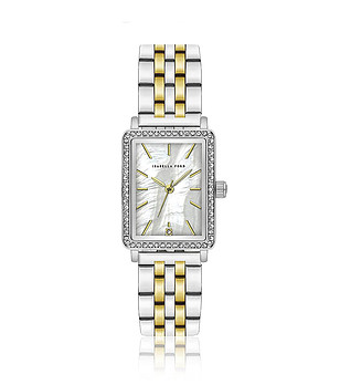 Сребрист дамски часовник със златисти кантове и камъчета Agathe снимка