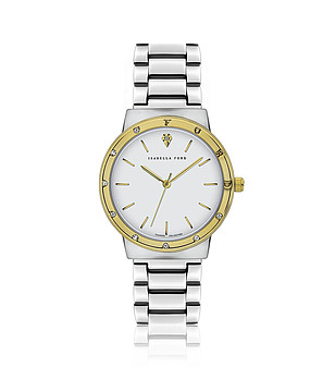 Сребрист дамски часовник със златист детайл Héloïse снимка