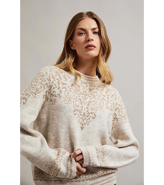 Ефектен дамски пуловер в бежови нюанси Nicol снимка