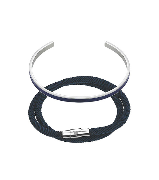 Комплект мъжки гривни в сребристо и тъмносиньо снимка