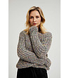 Дамски пуловер в сив меланж с многоцветни нишки Beata-2 снимка