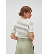 Бяла памучна дамска тениска с контрастно райе в цвят маслина Lolita-1 снимка