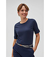Тъмносиня дамска памучна тениска с изчистен дизайн-0 снимка