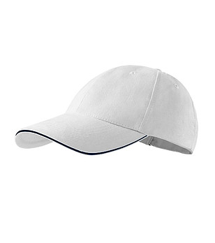 Бяла памучна шапка с черен кант при козирката снимка