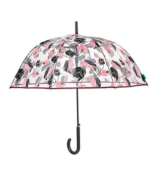 Прозрачен чадър с принт в розово и черно снимка