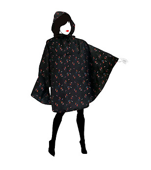 Дъждобран тип пончо с калъф в тъмносиньо с принт снимка