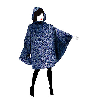 Дъждобран тип пончо с калъф в синьо с принт снимка