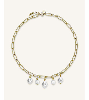 Дамска златиста гривна с висящи перли снимка