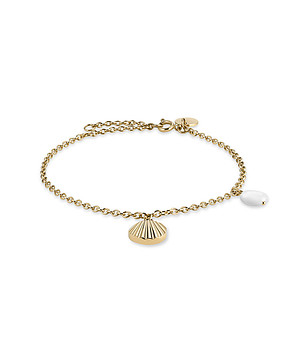 Златиста дамска гривна с мидичка и перла снимка