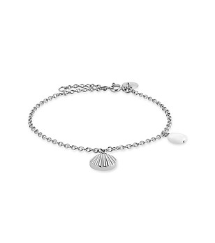 Сребриста дамска гривна с мидичка и перла снимка