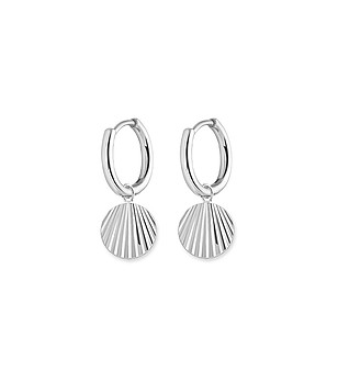 Сребристи дамски обеци с висулка мидичка снимка