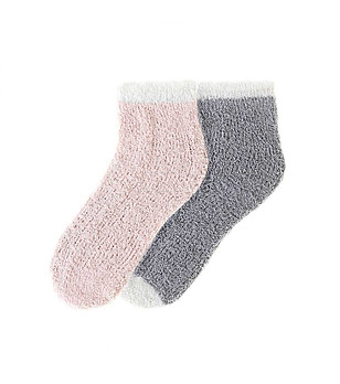 Комплект от 2 чифта пухкави дамски чорапи в розово и сиво Мali снимка
