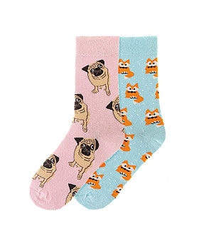 Комплект от 2 чифта памучни дамски чорапи в розово и синьо Izera снимка