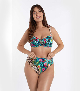 Долнище на бански с комбиниран принт и висока талия снимка