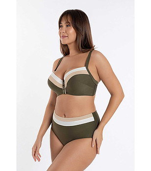 Горнище на бански  в цвят каки Nostalgia с лети чашки снимка