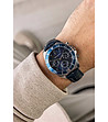 Мъжки часовник в синьо и сребристо с кожена каишка-1 снимка