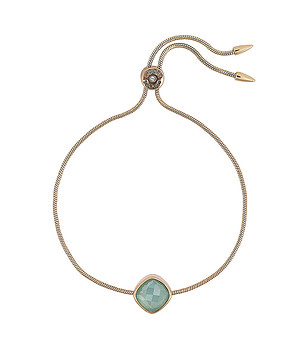 Дамска златиста гривна със син кристал снимка